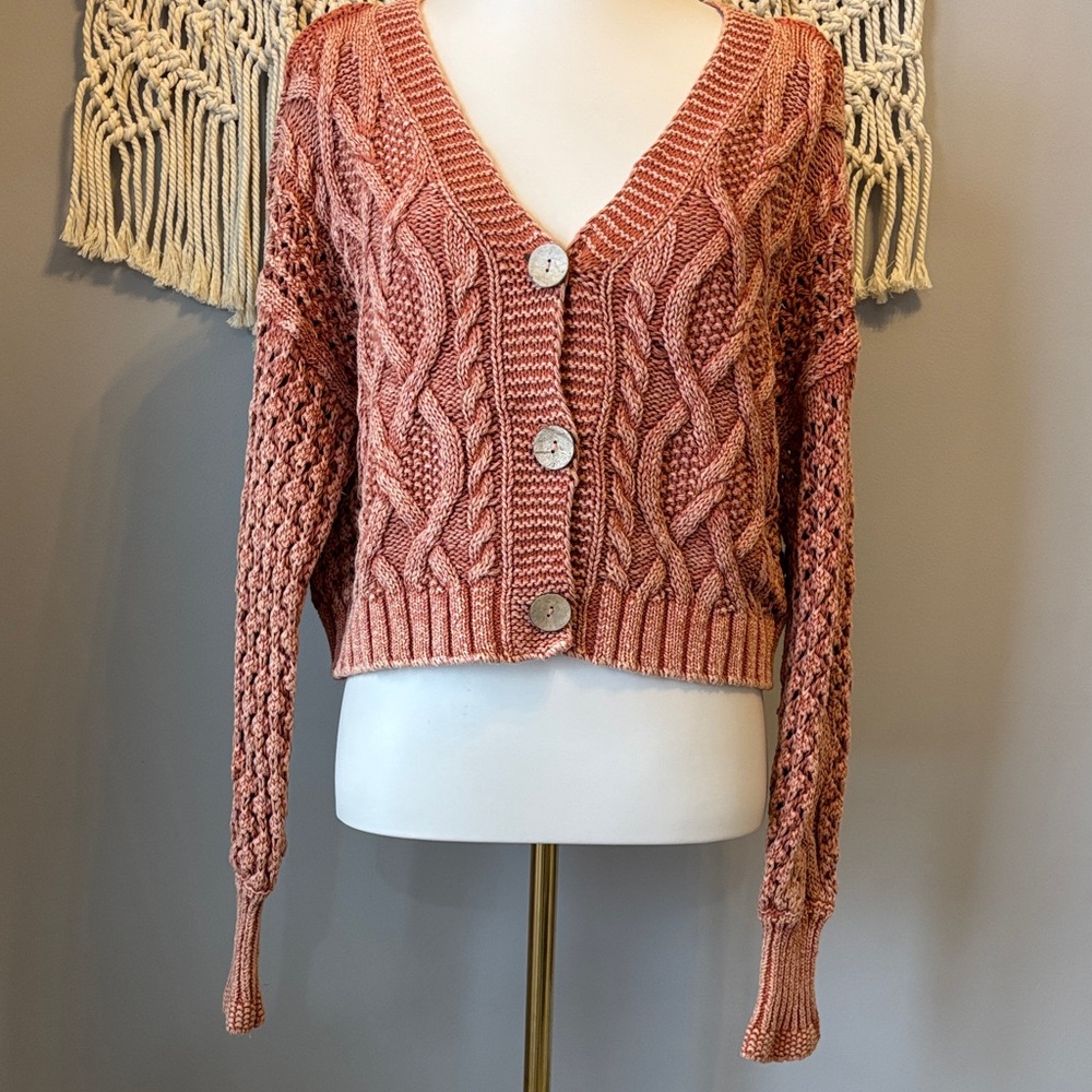 Pilcro Blush Cable Knit Cardigan